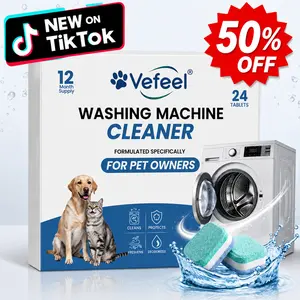 VEFEEL Washing Machine Cleaner Tablets for Pet Owners,24 Pack for a 12 Month Supply Advanced 3-Layer Formula Removes Pet Hair,Grime&Dog Odors  Deep Descaler Odor Eliminator for Various Washing Machine