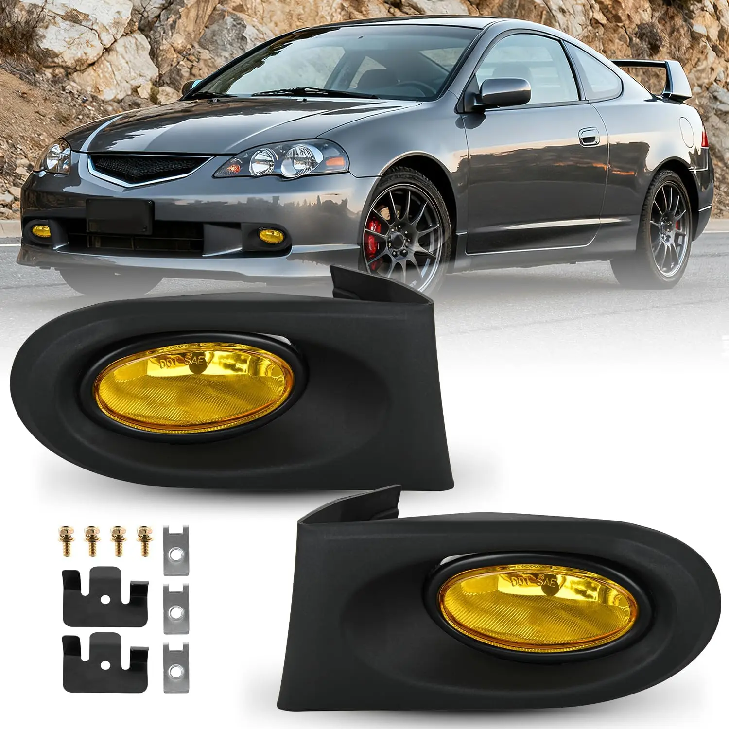Nilight 1-Pair Car Fog Lights Assembly for 2002-2004 Acura RSX, Durable Dust-Proof Shock-Resistant DOT-Compliant Night Driving Auxiliary Lights, Left Driver & Right Passenger Side, Amber Lens with H11 12V 55W Bulbs