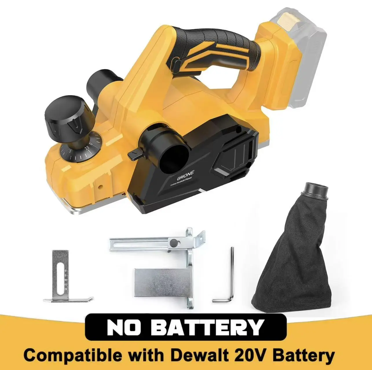 GRIONE Cordless Handheld Planer Compatible with Dewalt 20V Max Battery (No Battery) Electric Wood Planer- Powerful Woodworking Tool for Smooth Cutting, Heavy Duty Planer with Adjustable Depth & Dual-dust
