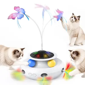 Pawtners 4-in-1 Interactive Cat Toy - Automatic Fluttering Butterfly, Ambush Feather, Automatic Rolling Ball, LED Lights - Rechargeable, Indoor Cat-Safe Pet Supply Gift Pack