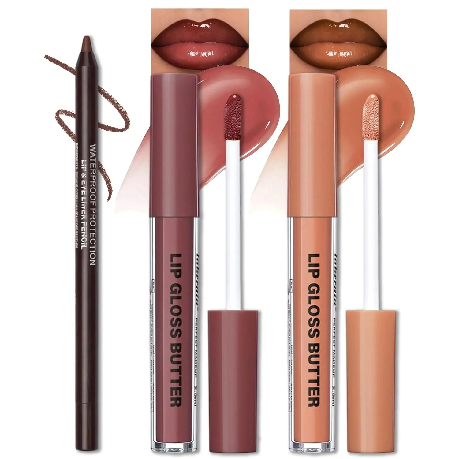 Erinde Lip Liner and Gloss Set,  Nourishing Lip Gloss & Brown Lip Liner Combo Sets, Non-Sticky Plumping Lip Kit for Women, Lightweight Long Wear, Natural Nude Tinted Lip Glow Oil, SET A lip gloss