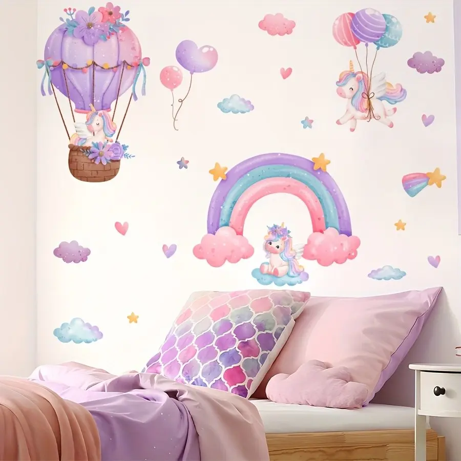 Set of 2 New Rainbow Balloon Back Adhesive Wall Stickers, Removable PVC Decorative Stickers, Easy to Apply and Remove, Interior Stickers