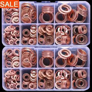 100 Copper Washer Gasket Nuts and Bolt Kits, Flat Ring Seal Combination, Copper Gasket Marine Gasket with Box - M8/M10/M12/M14 for Oil Pump Plugs