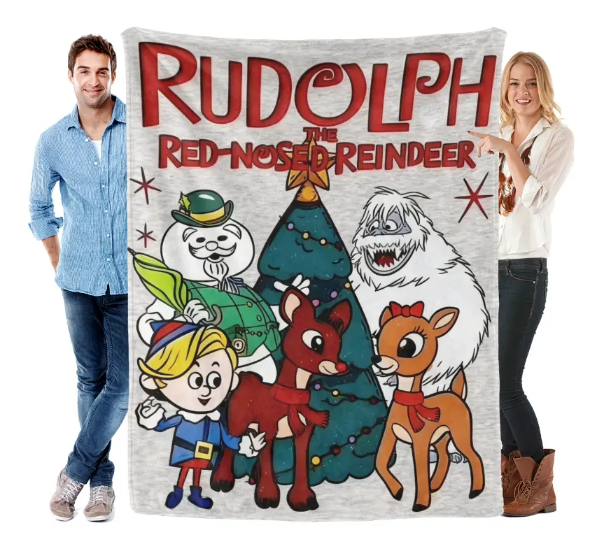 Rudolph The Red‑Nosed Reindeer Flannel Blanket, Soft Warm Christmas Throw Blanket for Sofa Bed Couch, Holiday Movie Night & Home Decoration for Kids Adults