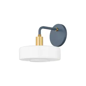 Aston Sconce - Sleek Geometry with Opal Shiny Glass Shade and Aged Brass Accents