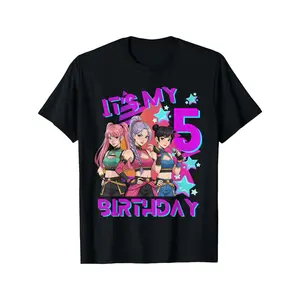 5 Years Old Birthday K Pop Kids 5th Birthday Girls K-pop T-Shirt for Kids Boys Girls Trendy Cotton Tops Short Sleeve, Street Style Short Sleeve Tee, Comfort Tee, Casual Summer Tee, Must-have Fashionable Tee