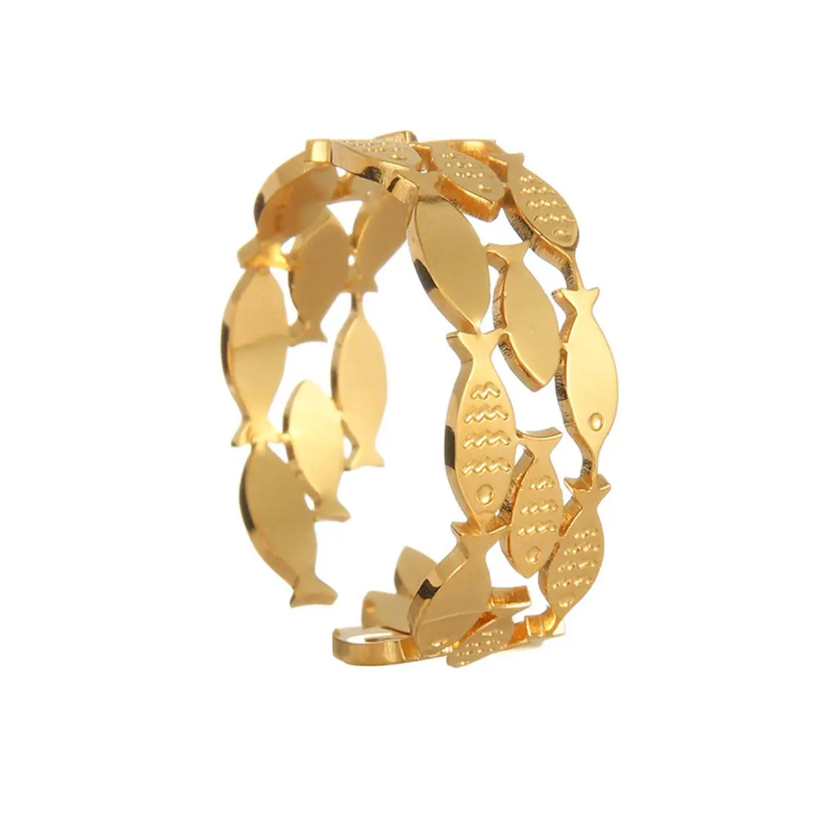 [Limited-Time Event] Unisex 3-Layer Hollow Fish Motif Stacking Ring Set - Adult Dainty Artificial Gemstone Jewelry, High-End Creative Daily Wear & Birthday Gift Accessory