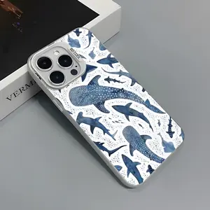 Whale Shark Pattern Phone Case Blue Ocean Aesthetic TPU Soft Shell Anti-Fall Anti-Slip Anti-Fingerprint for iPhone X Xs Max 11 12 13 14 15 16 Pro Max Shockproof Protective Cover Black