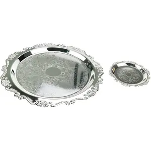 Round Platter Serving Tray Metal  Decorative Appetizer Platter Dessert Plate for Kitchen Party Centerpiece Display, 2 count  (4 Inch+10 Inch)
