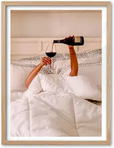 Home Decor Spirit Woman Drinking Wine in Bed Wall Art, 12x18 in Feminist Alcohol Canvas Art, Trendy Teen Girl Bar Cart Print College Room Decor Set of 1 For Bedroom Living Room UNFRAMED