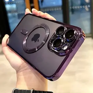 Luxury Transparent Magsafe Wireless Charging Case For iPhone 17Air 17 11 12 13 14 15 16 Pro Max Plus X XS XR Magnetic Soft Silicone Cover Matte Purple Gradient Glitter Bling Shockproof Cover Protection
