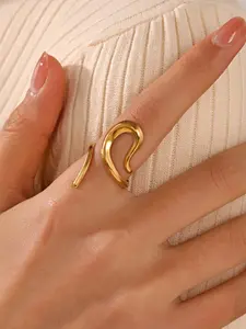 1 pc Fashion Geometric Cutout Stainless Steel Open Ring, Adjustable Design Open Ring for Women & Girls,Fashion Jewelry for Party ,Daily Clothing Decor,Trendy Jewelry for Birthday Gift, Stackable Rings