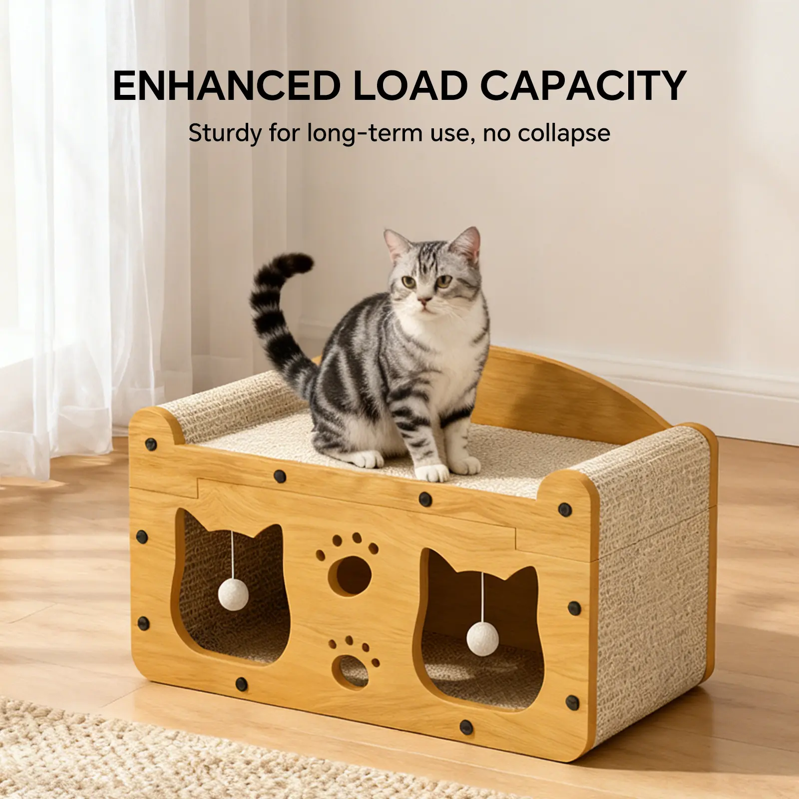 2 in 1 Cat Bed with Scratching Board Pet Furniture for Indoor Cats Suitable for multiple cats Durable Double Layer Design Cat Bed Stylish and Comfortable Cat Furniture for All Seasons Wooden cat bed SummerVibes petlovers