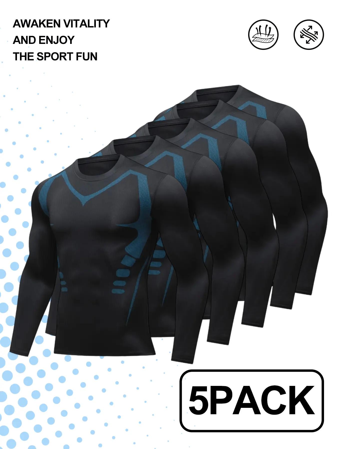 Premium 5 Pack Men's Fitness Shirts – Stretchy Moisture Wicking Compression Long Sleeve Tops for Bodybuilding & Athletic Training
