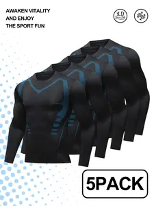 Premium 5 Pack Men's Fitness Shirts – Stretchy Moisture Wicking Compression Long Sleeve Tops for Bodybuilding & Athletic Training