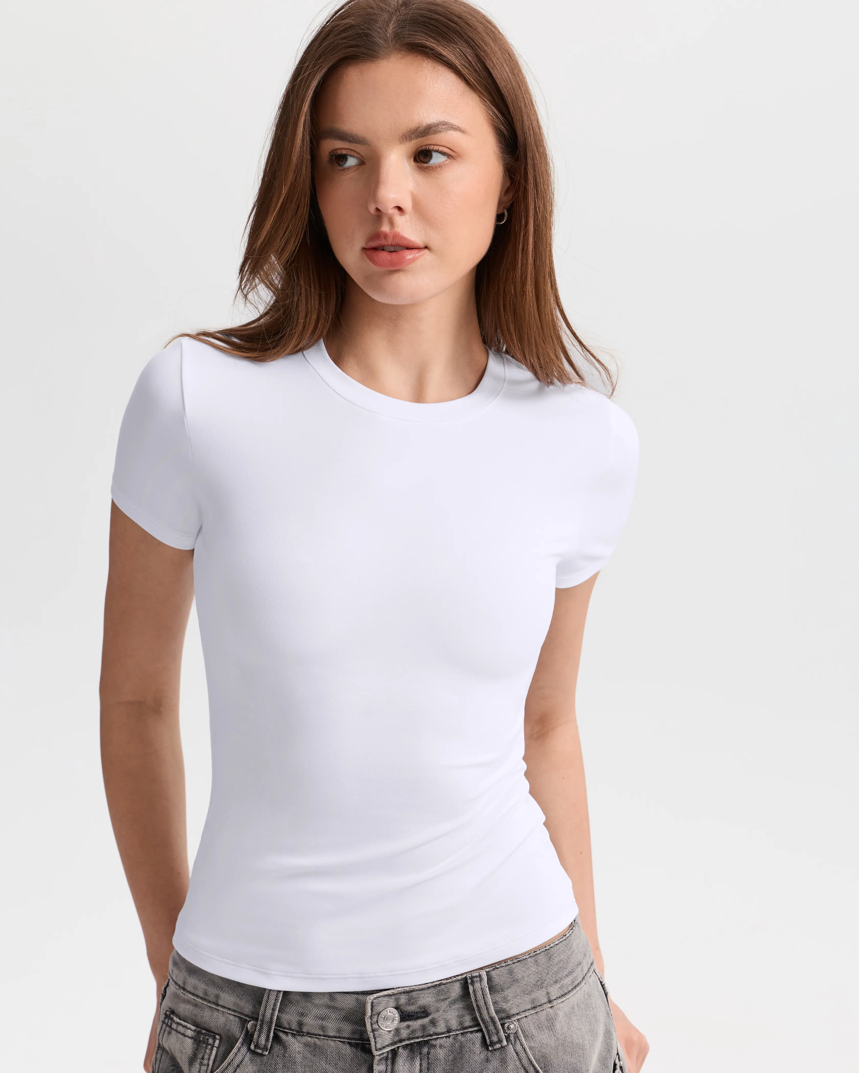SOLBRACE Women's Buttery Soft Short Sleeve Top | Snatched Slim Fit Crew Neck Tee, Single-Layer Non-Sheer, Ultra Stretchy Lightweight Basic Layering Shirt