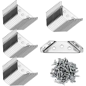 50 count Stainless Steel Multifunctional Corners Bracket, Universal Metal Hardware Corner Braces with Screws, Furniture Corners Connector for  Furniture, Drawers, Cabinets, Tables, and Chairs