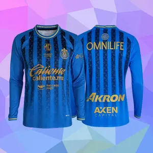 25 26 Chivas de Guadalajara Mexico LIGAMX Third Away Blue Long Sleeve Soccer Jersey Fans Version Breathable