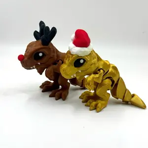 3D Printed Dino Figures – Christmas Edition | Reindeer & Santa Hat Collectibles | Holiday Desk Toys & Gifts Set of 2