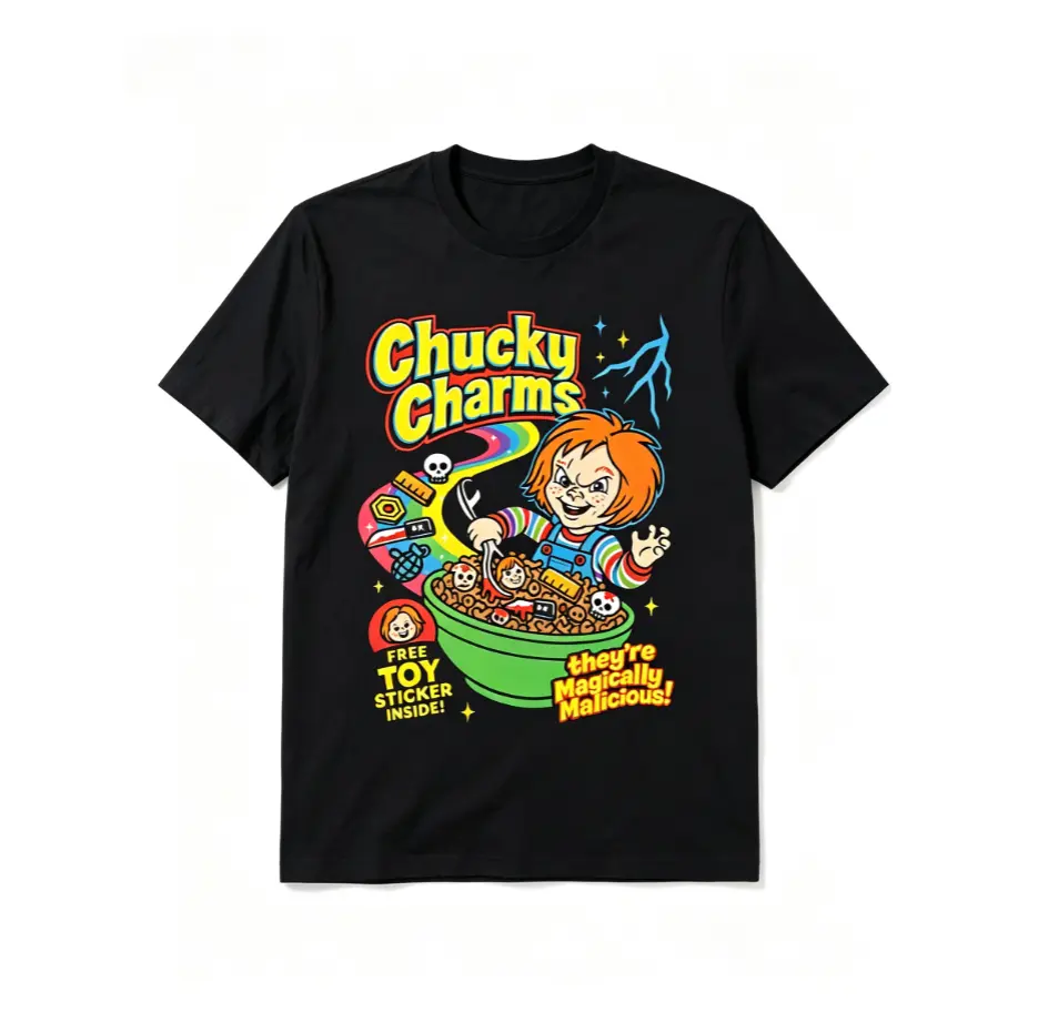 Chucky Charms Halloween Horror Movie T-Shirt Menswear Medium Size with Free Toy Sticker Inside They're Magically Malicious Design