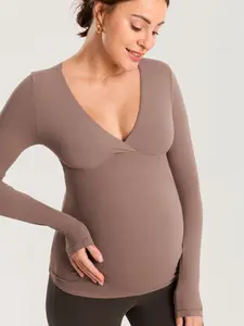 MOMANDA Maternity Nursing Tops Long Sleeve for Breastfeeding Crossover Pregnancy Nursing Shirts Soft Casual Tee