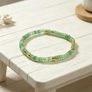 4mm Green Aventurine Abacus Bracelet | Dainty Prosperity Luck & Clam Crystal Jewelry | Minimalist Stackable Bracelet