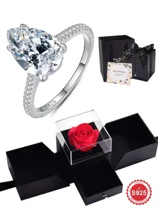 1 5CT Sparkling Teardrop Pear Shaped Zircon Engagement Ring for Women S925 Sterling Silver Gorgeous Date Promise Eternal Wedding Ring Fine Jewelry Anniversary Gift Comes with a Beautiful Rose Box