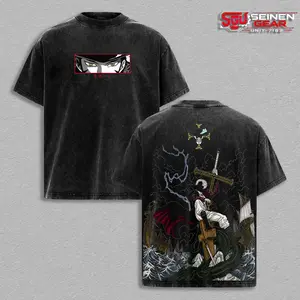 Dracule Mihawk Vintage Washed Oversized T-Shirt, One Piece Greatest Swordsman Anime Graphic Tee, Unisex Streetwear Soft Cotton Top Outfit for Men, Casual Menswear Gift for One Piece Fans