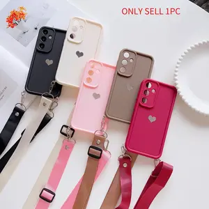 Suitable for OPPO A-series A3X/A5X/A6X/A7/A9/A12/A15/A16/A17/A34/A38/A53/A54/A55/A57/A58/A60/A74/A78/A93/A94/A95, pro plus Model: 1 PCS stylish and simple silver heart-shaped phone case with hanging rope, equipped with a detachable hanging rope