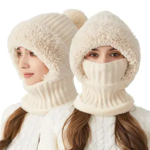 Winter Balaclava Hat Scarf Mask 3 in 1 Set Fleece Lined Windproof Thermal Hooded Neck Warmer with Ear Flaps for Outdoor Sports Cycling Skiing Snowboarding Motorcycling