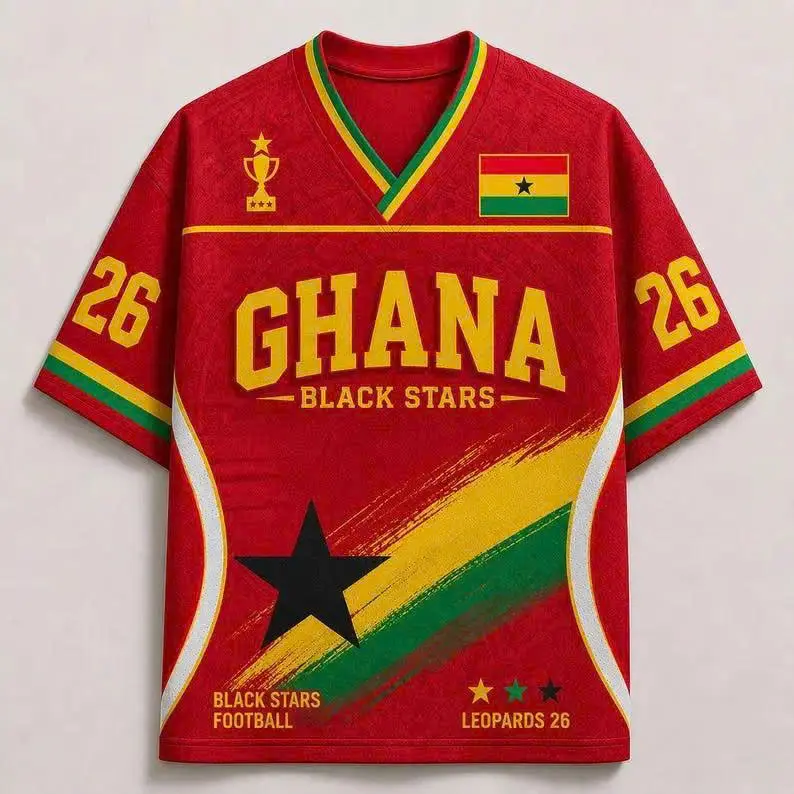 Ghana Inspired Football Jersey, Red Black Gold Fan Soccer Shirt, Unisex Sports Tee, Family Matching Game Day Outfit