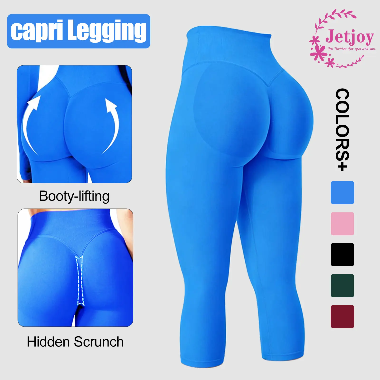 Seamless Capri Legging for Women, Scrunch Butt Lifting Capri Leggings for Women Gym Seamless Workout Capri Leggings Mid Low Waist Tummy Control Yoga Pants High Stretch Fabric Glute Contour Capri leggings