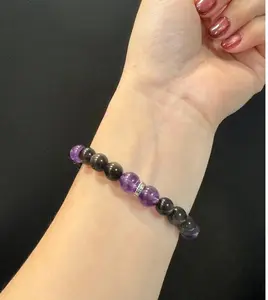 Silver Obsidian and Amethyst Bracelet Protection Calm Mind Emotional Balance Everyday Crystal Bracelet Optional Zodiac Charm