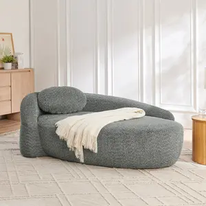 Modern Oval Lazy Sofa Chair Dark Gray, Single Lounge Chair with Armrest and Pillow, Compact Space Saving Sofa with Integrated Backrest for Living Room Bedroom, Cozy Home Gift