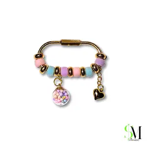 Blush Glow Carabiner Bag/Tote Charm Pastel Beaded Handmade Cute Keychain with Gold Heart Detail A6 Binder Clip for Tote Purse Keys