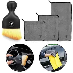 Car Wash Towel Brush Set car wash accessories for Tesla Model 3/mode/s/x/y/juniper/roadster/spacex, Ultrafine Fiber Strong Absorbent Soft Non-Scratch Multi-Functional Car Cleaning Tool