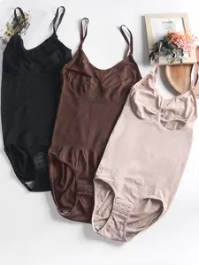 JUQDNX 3PCS Shapewear Bodysuit for Women Tummy Control Body Shaper Waist Trainer Full Body Shaper with Chest Support & Hip Lift in Black Apricot Brown Minimalist Basic Womenswear，Halloween and Black Friday