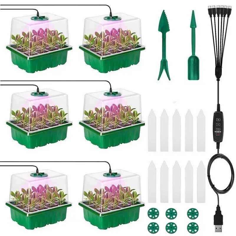 6-Piece Seedling Tray Set with Growth Light, 72-Hole Adjustable Humidity and Temperature Control, Mini Portable Greenhouse, Hydroponic Kit, Planting Kit, Plant Growing Set, Planting Trays, Indoor/outdoor Gardening