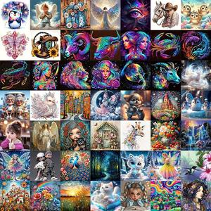 random style diy diamond arts colorful painting kit, cartoon animal & landscape pattern diamond arts colorful painting without frame, diy decorative art picture for beginner