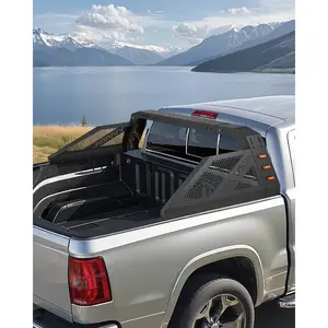 summervibes VEVOR Truck Bed Roll Bar, Universal Pickup Sport Adjustable Bar Chase Rack Compatible with Full-Size Truck, Carbon Steel Construction with 6 Amber Auxiliary Lights, No Rack Included
