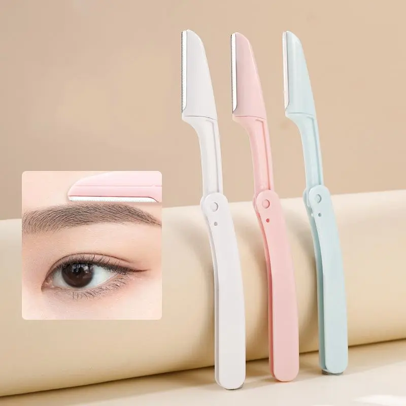 Collapsible Cosmetic Dermaplane Set - 3 Handles, 10 Razor Blades (15 Pieces Total), Free Eyebrow Grooming Kit with Scissors, Micro-Shield for Safe Facial Hair Removal, Lightweight Pastel Design, Sensitive Skin-Friendly Makeup Tool Beauty Tools Set Flawles