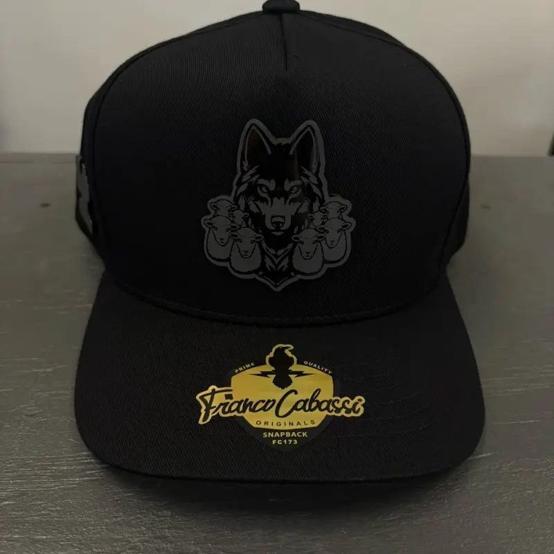 France Cabassi Black Snapback Hat with Wolf Logo and Brand Emblem FC775