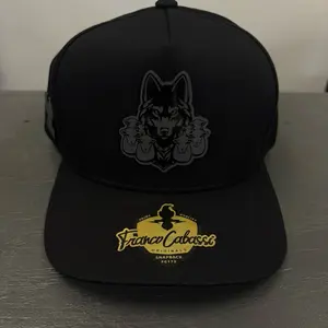 France Cabassi Black Snapback Hat with Wolf Logo and Brand Emblem FC775
