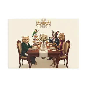 Smart Pets Dining Scene Postcard Fine Art Postcard