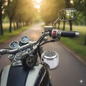 7/8" Universal Motorcycle Handlebar Clock Waterproof Glowing Aluminum Dial Chrome Harley Honda Yamaha Kawasaki BMW Cruiser Custom Accessories Upgrade Modification Gauge Retro Riding Gear Style