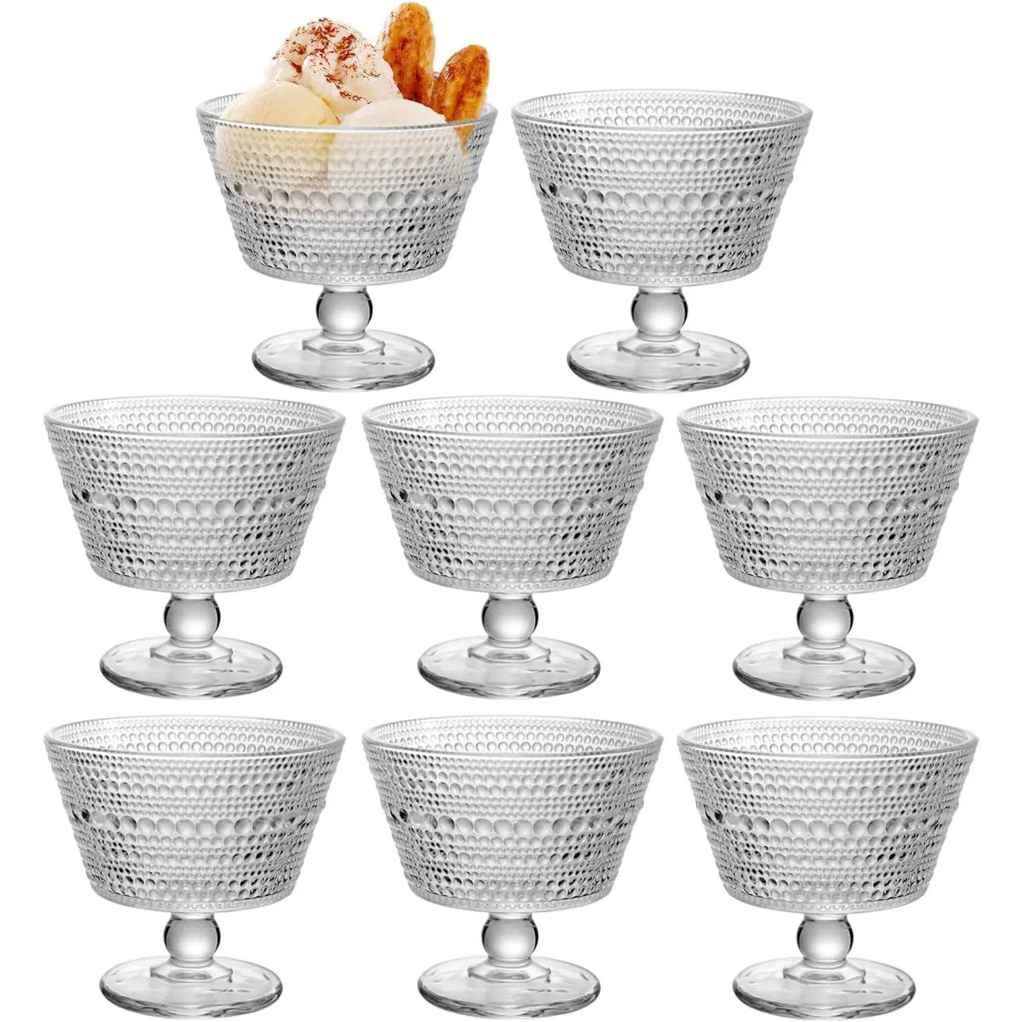 Glass Dessert Bowls Breakfast Cups, Dessert cups Set of 8, 9oz Glass Ice Cream Sundae Cups,Glass Dessert Bowls, For oats,Ice Cream, Milk, Sorbet, Yogurt (8PCS), Transparent, D-1059