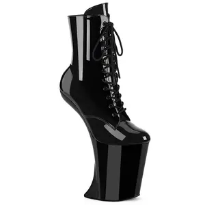 Pleaser Bewitched-1020 Heelless Womens Ankle Boots in Black Patent