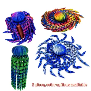 3D Printed Moveable Jellyfish Toy Doll Model, Gradient Color Integral Design, Full Jointed Body, Creative Desk Decoration, Dopamine Decor, Ornaments