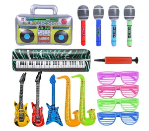 Inflatable Party Props Guitar Inflatable Saxophone Microphone Balloons Fun Musical Instruments Accessories for Pool Birthday Party Supplies Favors Photo Booth Props 80s 90s Carnival Disco Party