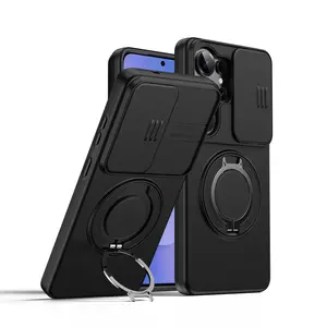for Samsung Galaxy S26 Ultra S25 Ultra S24 S23 S22 Ultra S26 Plus Protective Case with Slide Camera Cover and Rotating Kickstand Ring, Slim Magnetic Shockproof Accessories Phone Case for Samsung A16 A17 A56 A37 A55 A35 A26 A06 A07